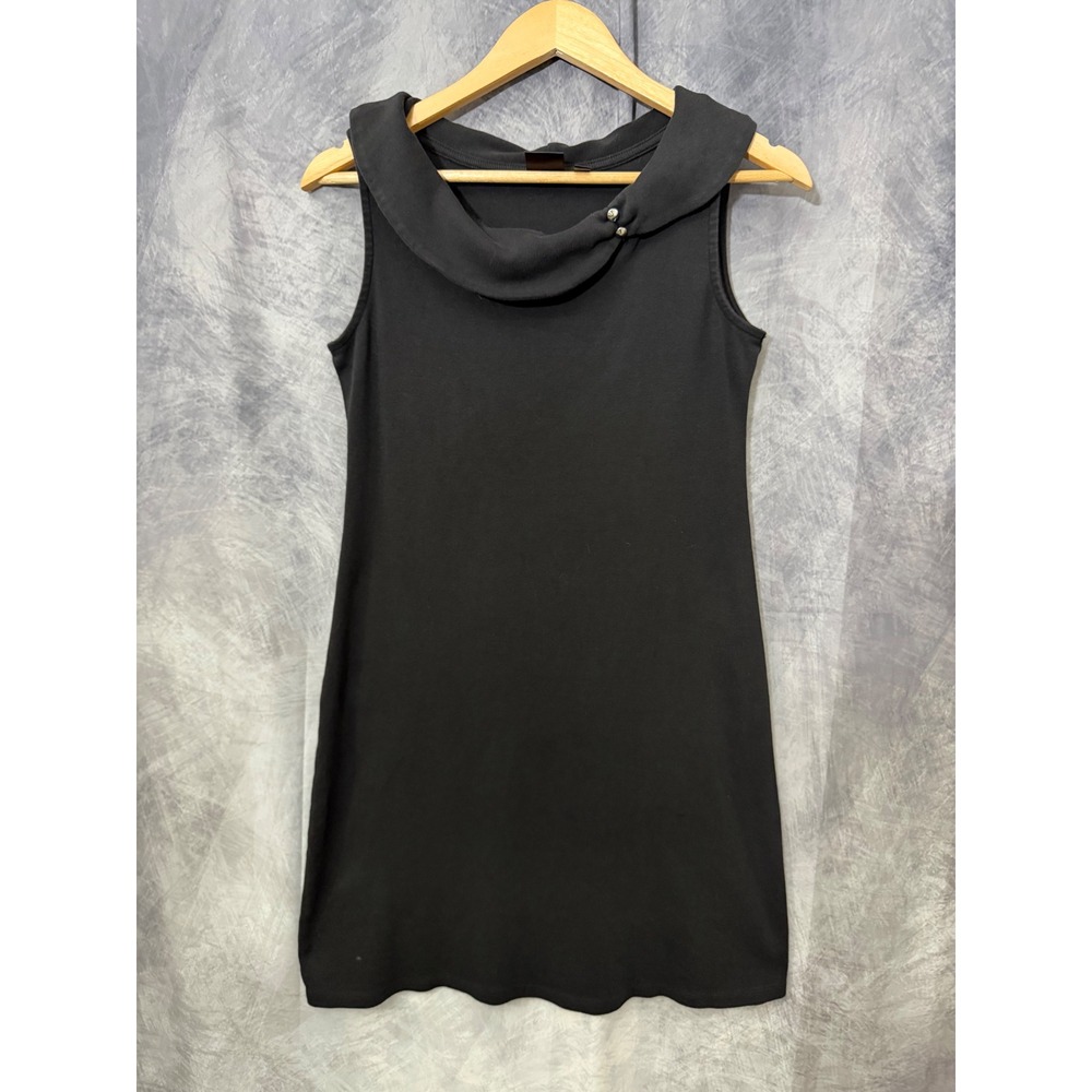 Rafaella Black Sleeveless Cowl Neck Shift Dress with Silver Hardware S LBD